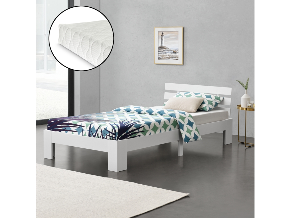 Colchón Cama Individual [ES.CASA] (204 x 94 x 68 cm - Madera de Pino - Blanco)
