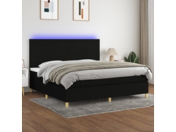 Cama Box Spring Colchón Y Luces Led Tela Negro 200x200 Cm