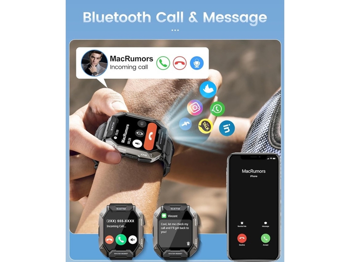Reloj inteligente para hombre con llamadas, más de 100 modos deportivos, resistente al agua IP68, batería de larga duración (80 Yizhood)