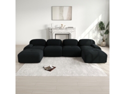 Sofá modular en forma de U, no requiere montaje, pana transpirable, cojines 32D, brazos anchos, ergonómico y apto para mascotas, color negro, Mobrio.
