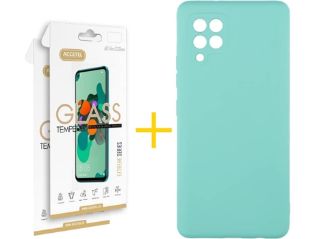 Funda y Protector de Vidrio 2 x Samsung Galaxy A42 5G ACCETEL Silicona Líquida Verde Agua
