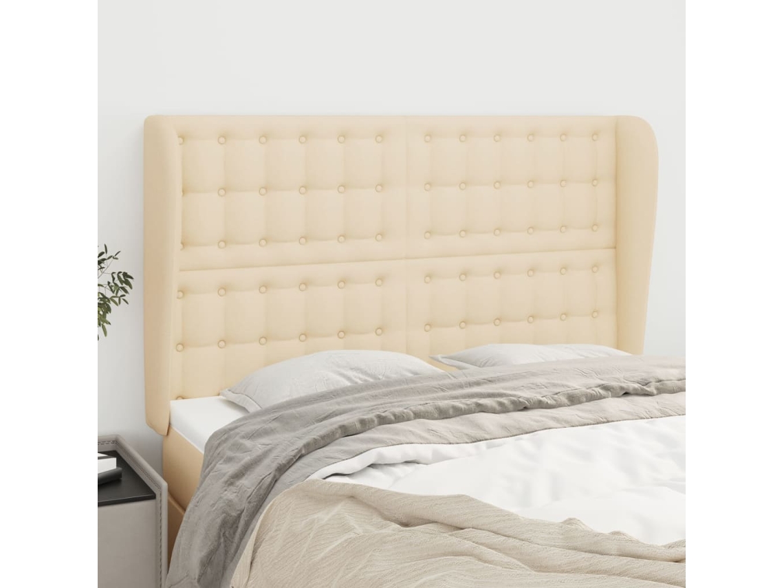 Cabecero Con Orejas De Tela Color Crema 147x23x118/128 Cm