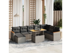 Conjunto de sofá de jardín de 9 piezas con cojines, mimbre gris, DKD Home Decor