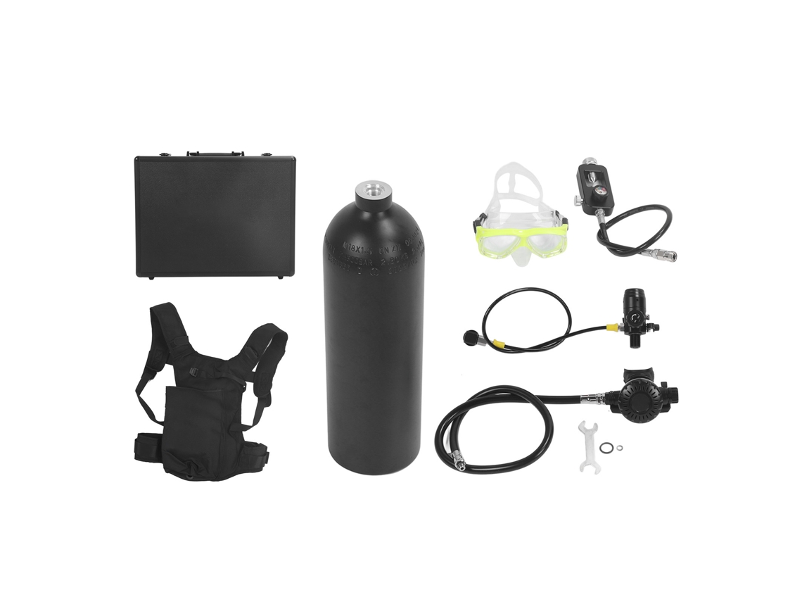 Kit portátil de tanque de oxígeno para buceo de 2 litros para mochila - Negro