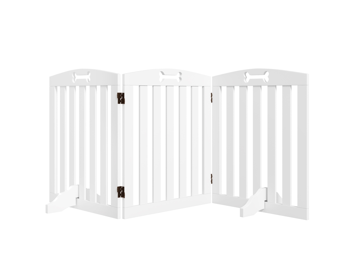 Puerta Plegable Para Perros De 155 Cm, 3 Paneles, Para Perros Medianos, Con Patas Extraíbles, Color Blanco.