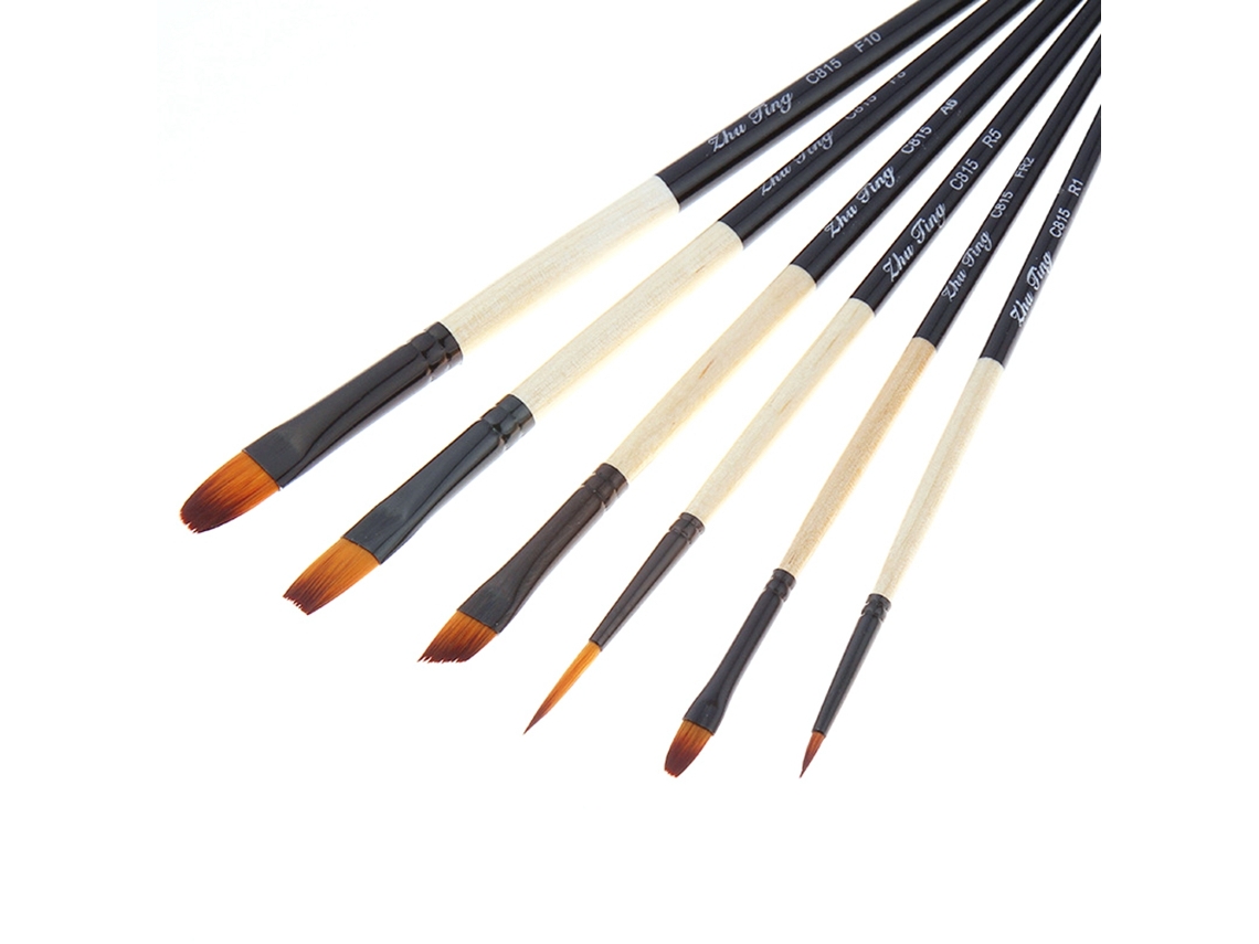6 Pinceles De Madera Para Gouache Con Cerdas De Nailon Para Acuarela Y Pintura Al Óleo.