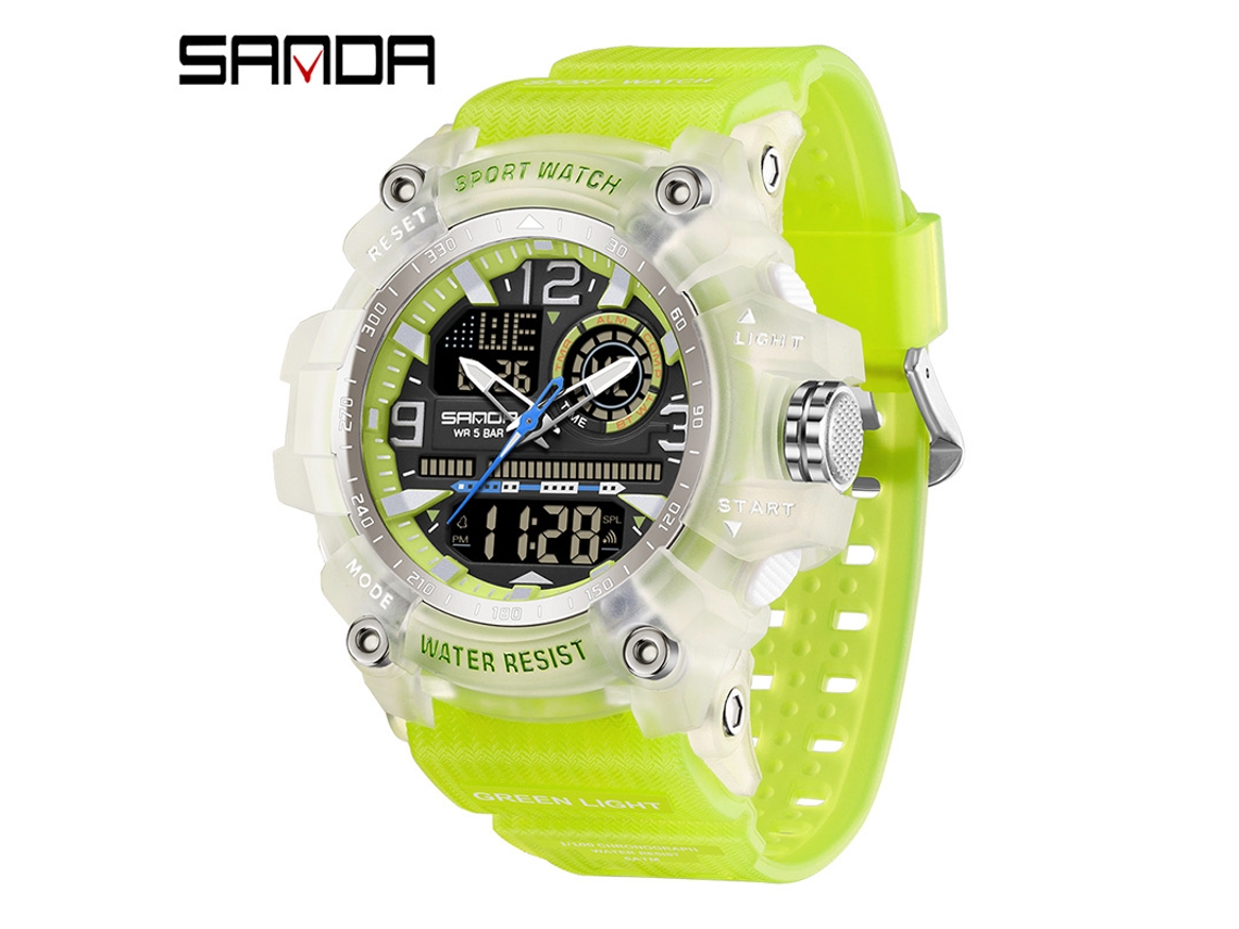Reloj Despertador Electrónico Multifuncional De Moda (verde Transparente) Con Acabado Luminoso, Resistente Al Agua Y A Los Golpes.