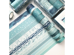Elegante juego de cintas washi para manualidades, estampado floral azul vibrante, papel de alta calidad, cinta washi de adhesión ideal, sin residuos, para
