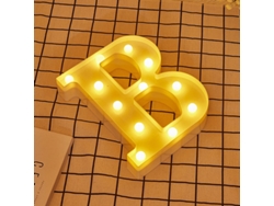 Letra LED B Iluminada con Luz Blanca Cálida, Altura 22cm, Funcionamiento a Pilas 2*AA