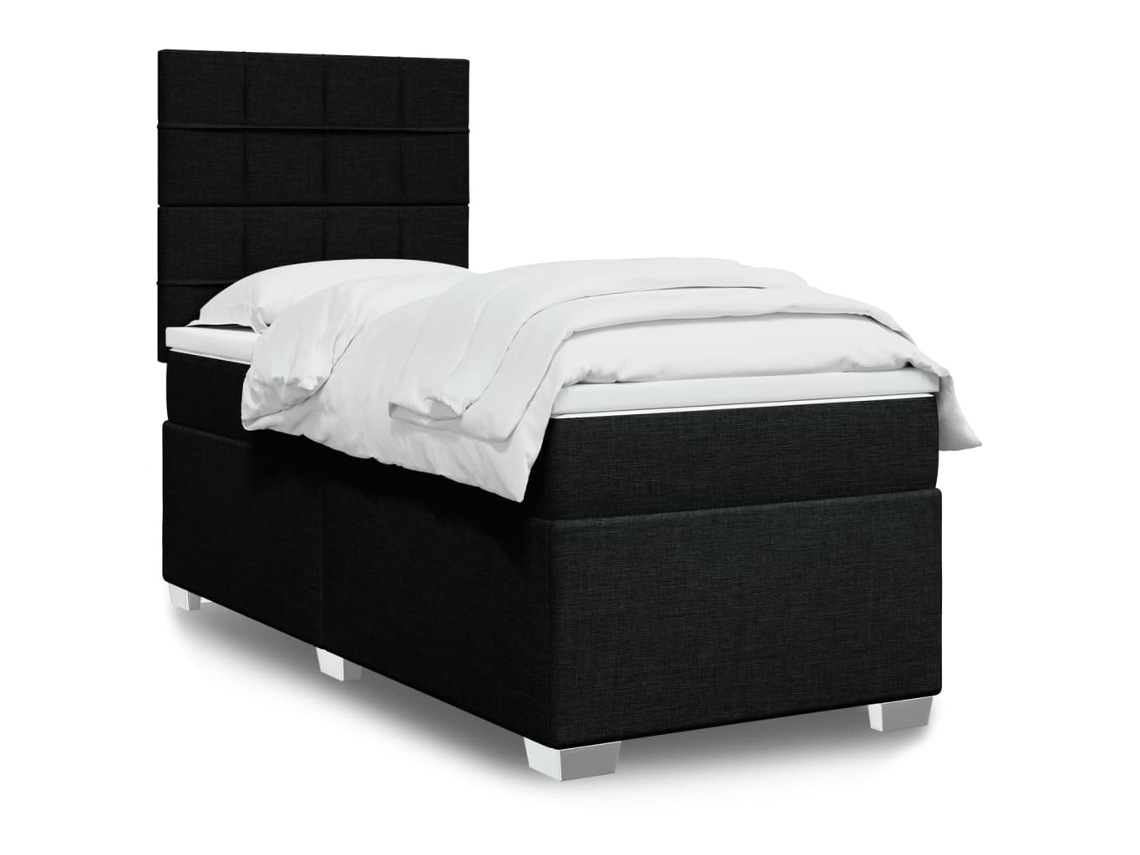 Cama box spring con colchón tela negro 90x190 cm