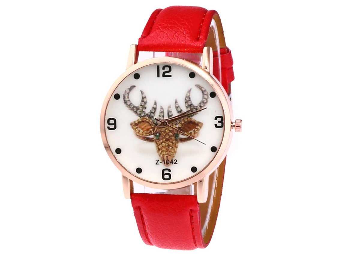 Reloj De Pulsera Zhoulianfa Quartz, Correa Unisex De Piel Sintética, Estampado De Alce Rojo.