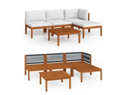 Maison Exclusive - Conjunto De Jardín De 5 Piezas Con Cojines, Madera Color Crema, Acacia Y Cuerda