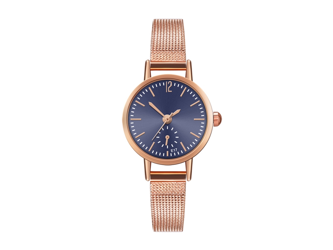 Reloj De Pulsera Sencillo E Informal De Cuarzo Con Correa De Malla Azul E17-w