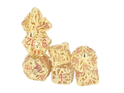 Juego De 7 Dados Poliédricos De Metal Dorado Latón Para Juegos De Mesa De Rol.