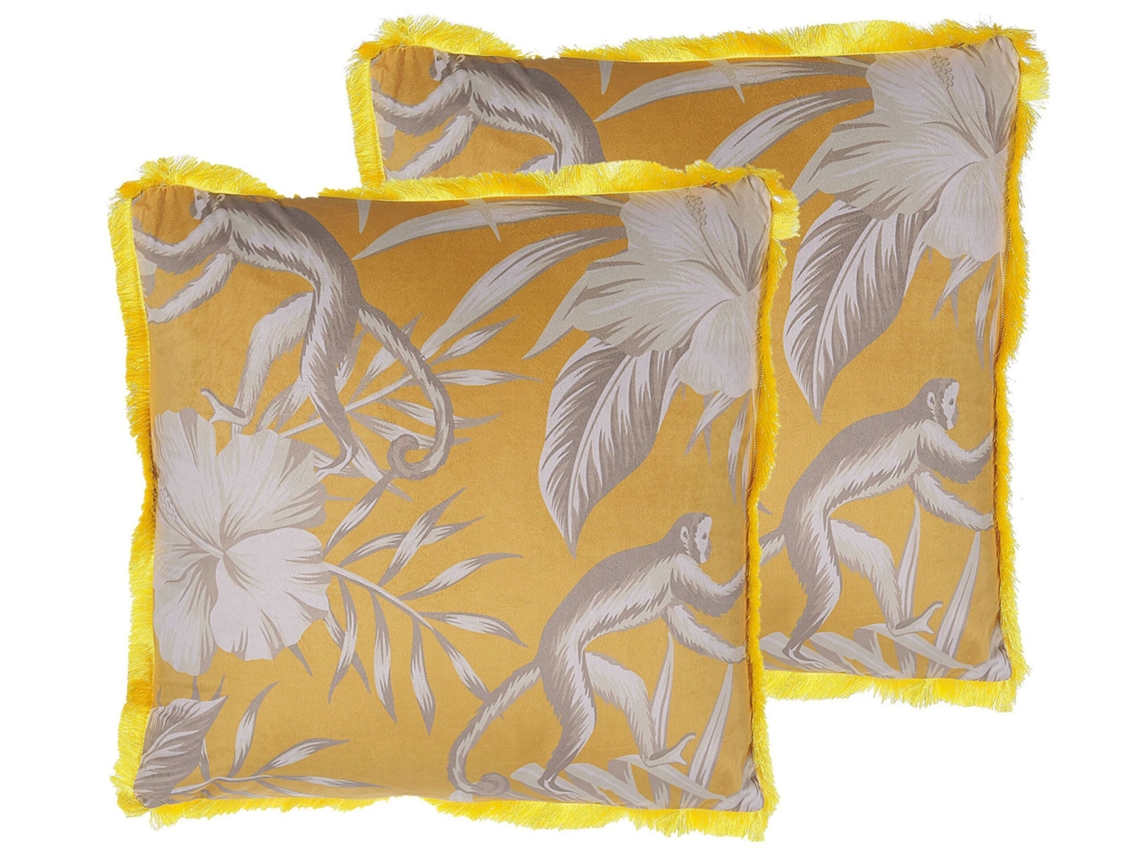 Juego de cojines decorativos BELIANI Manju de Poliéster Amarillo 45x45x12