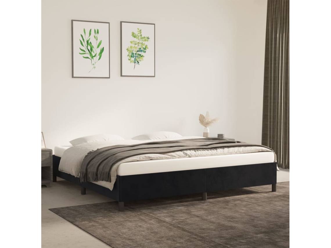 Estructura Cama Sin Colchón Terciopelo Negro 200x200 Cm