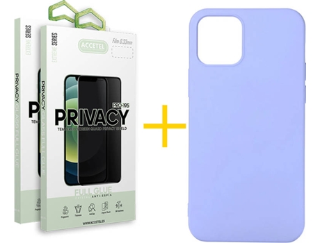 Kit Carcasa y Protector Cristal 2X Privacy Iphone 12«12 Pro Accetel Silicona Púrpura