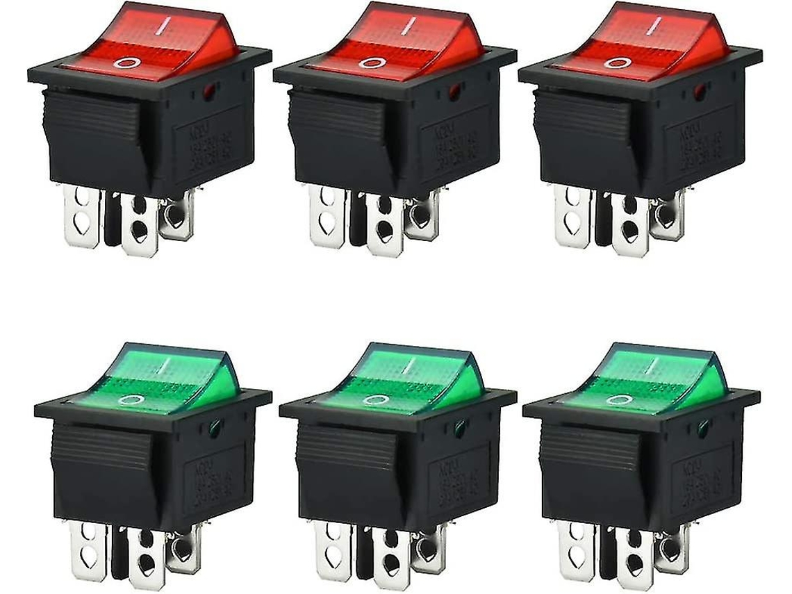 6 Interruptores Rocker Dpdt Iluminados 4 Terminales Con Tapa Impermeable Kcd4 20a/125v 16a/250v Para Barcos Y Vehículos