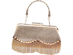 Bolsa De Mão Feminina Artesanal Com Franjas, Clutch Dourada Para Noite Em Tecido Rígido, Acessório.