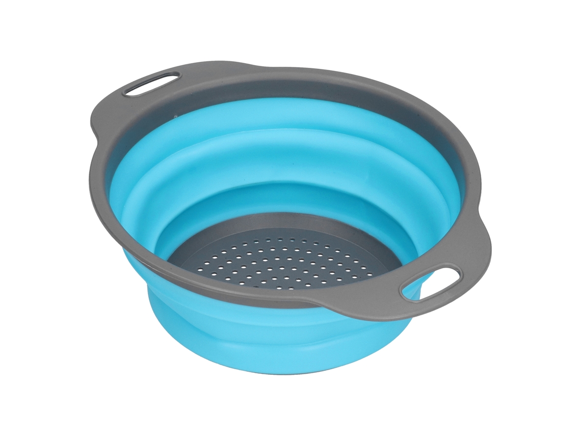 Cesta Coladora De Silicona Plegable Para Frutas Verduras Con Asa Cocina Azul Pequeña