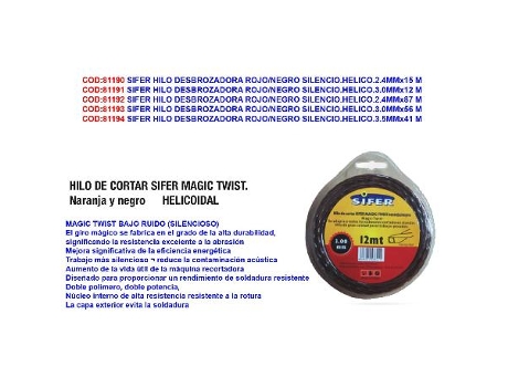 Sifer hilo desbrozadora naranja/negro silencio.helico.2.4mmx15 m