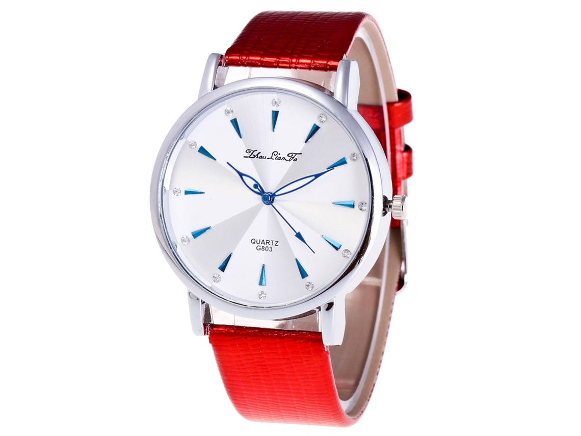 Reloj De Cuarzo Con Correa De Cuero Pu Fashon Dial Redondo Mujer Pulsera Rojo