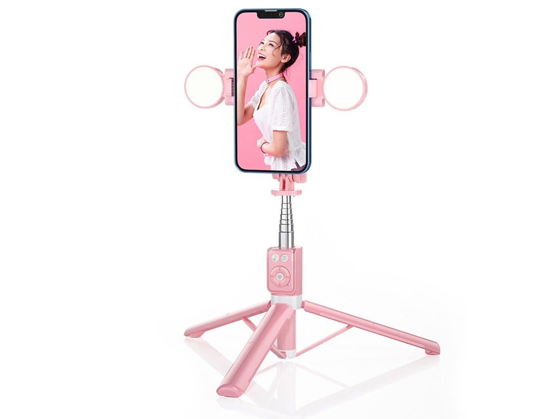 Palo selfie inalámbrico Bluetooth con dos luces de relleno y trípode. Mdug
