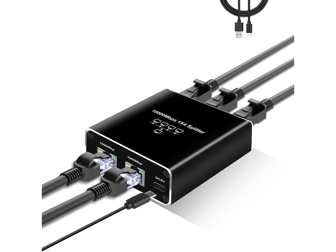 Conmutador Gigabit Ethernet De 5 Puertos Con Divisor Usb, 1000 Mbps, 1 Salida 4 Cat 5/5e/6/7/8