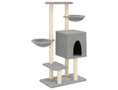 Rascador para gatos con postes de sisal gris claro VIDAXL (117 cm)