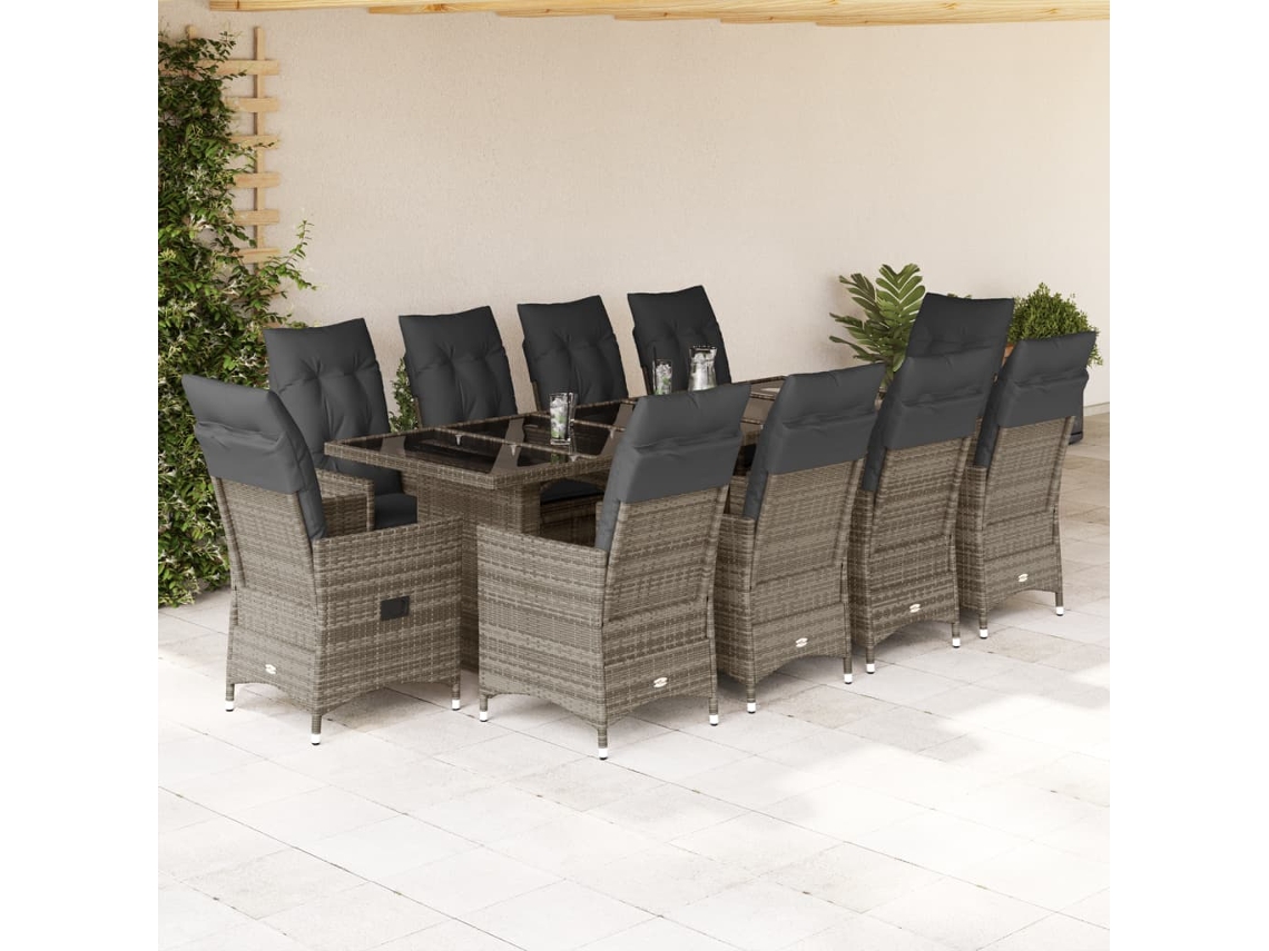 Conjunto de bistró de jardín de 11 piezas con cojines, mimbre gris, DKD Home Decor