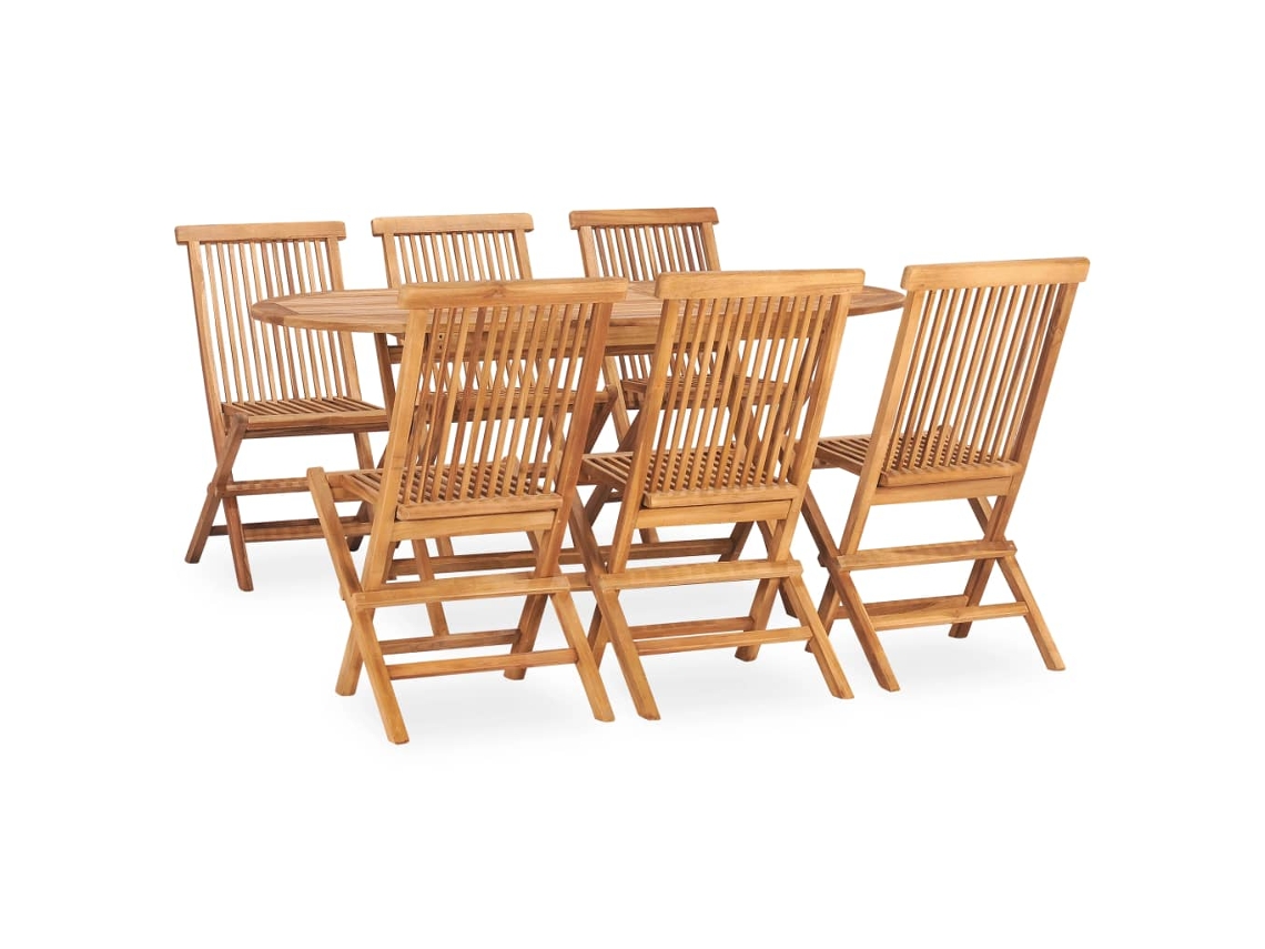 Conjunto 7 Peças Jantar Dobrável P/ Exterior Madeira Teca Solid Dkd Home Decor