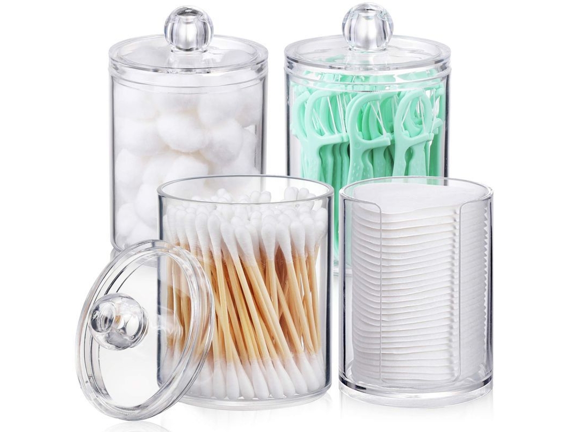 Juego De 4 Piezas, Recipiente Para Bolas De Algodón, Bastoncillos De Algodón E Hilo Dental - Botella De Plástico Transparente Fuj