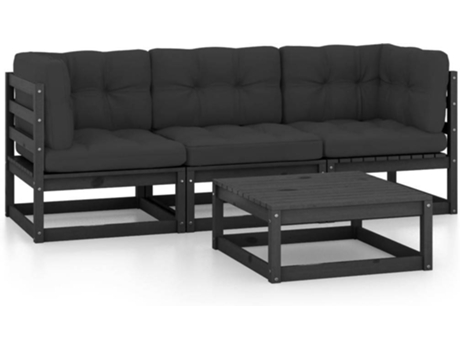 Conjunto 4 de muebles de jardín VIDAXL y cojines madera pino maciza