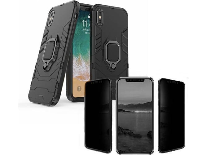 Kit Funda y Protector Privacy iPhone X, XS Military Defender Negro