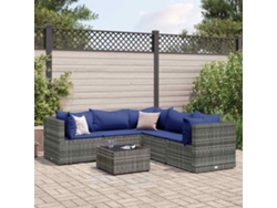 Conjunto de jardín de 6 piezas con cojines, ratán gris, DKD Home Decor