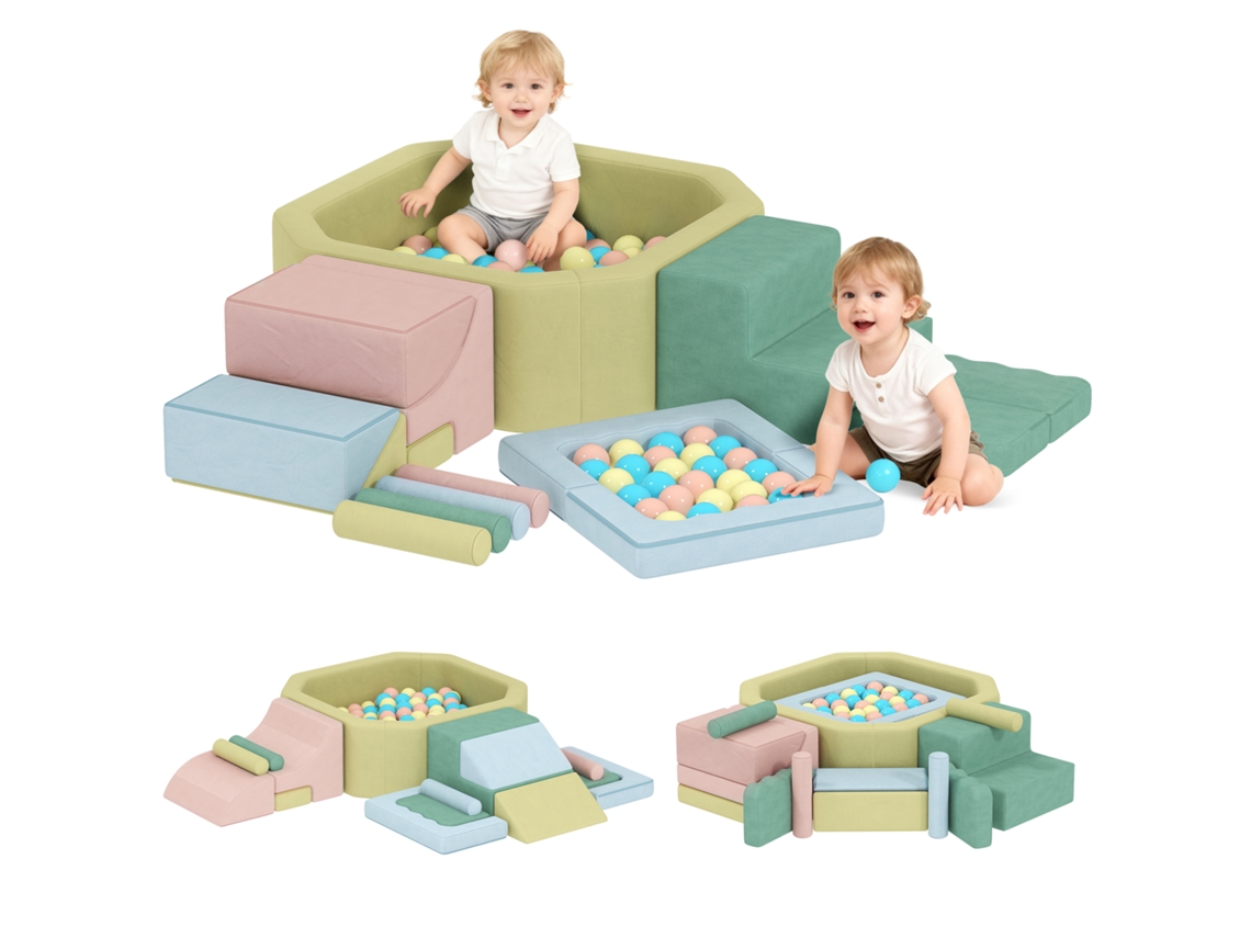 Conjunto De Blocos Macios Para Crianças 3 A 6 Anos, 15 Peças De Espuma E 200 Bolas Para Brincadeira Multicolorido