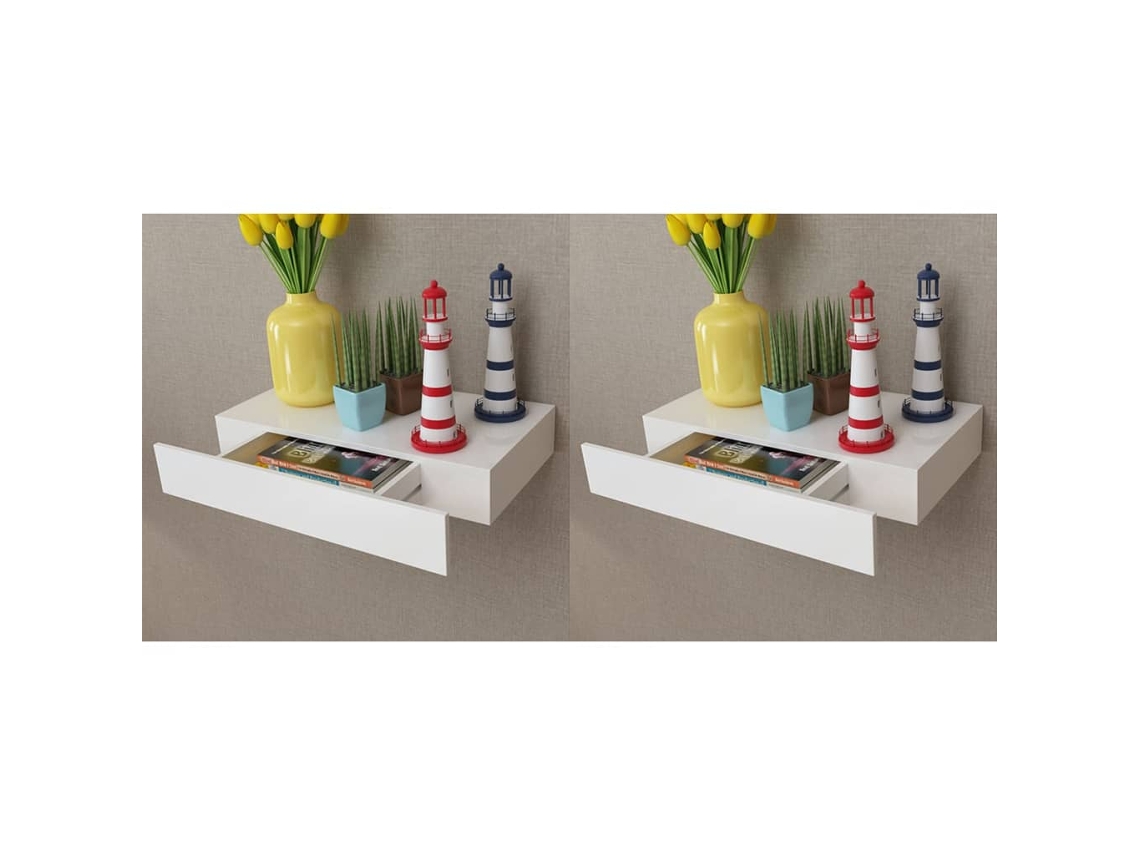 Estantes de pared colgantes con cajones, 2 unidades, blanco, 48 cm, DKD Home Decor