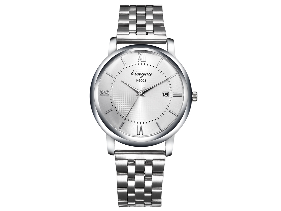 Reloj De Cuarzo Para Hombre Con Brazalete De Acero, Estilo Moderno, Números Romanos, Color Plata.