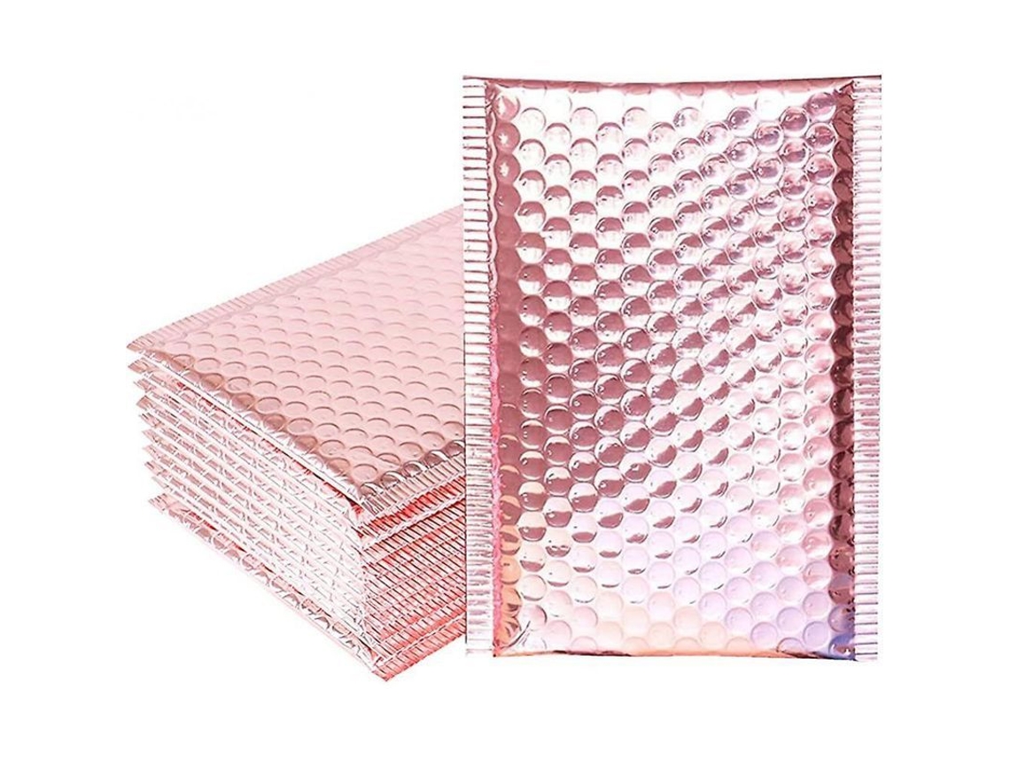 2026-10 Sobres Burbuja Dorado Rosa Sellado Automático Relleno 18x23cm Para Envío Cosméticos Joyería