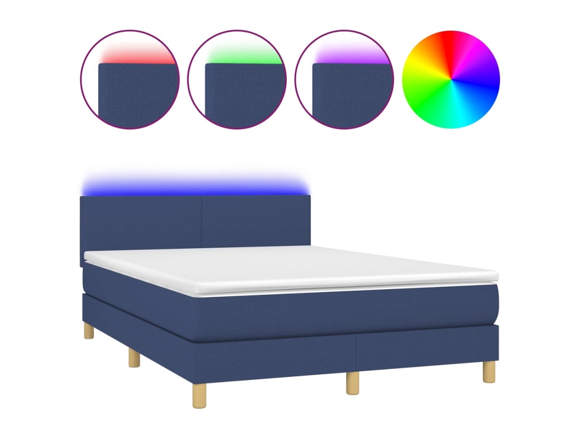 Maison Exclusive - Cama Box Spring Colchón Y Luces Led Tela Azul 140x190 Cm
