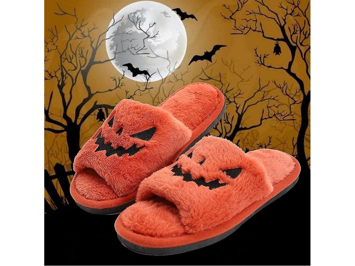 2026-pantuflas De Halloween Calabaza Mujer Diseño Cómico De Pelo Zapatos De Casa Abiertos Para Niñas Damas