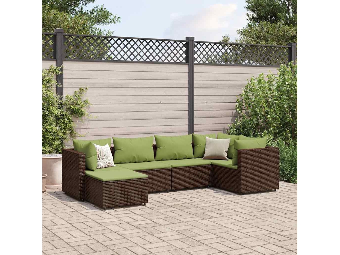 Conjunto de jardín de 6 piezas con 6 cojines de mimbre marrón DKD Home Decor