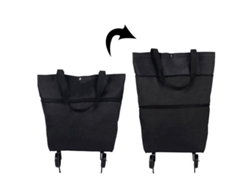 Carrito De Compra Plegable 2 En 1 Con Ruedas Y Bolsa Reutilizable Grande600d Negro