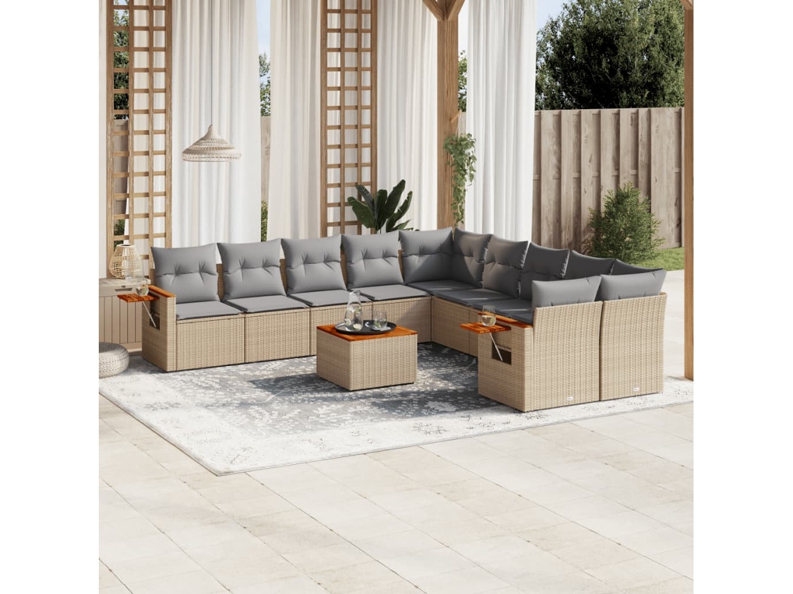 Conjunto de sofá de jardín de 11 piezas con cojines, mimbre sintético beige, DKD Home Decor