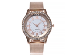 Reloj De Pulsera Vansvar Para Mujer Con Correa De Malla De Acero Y Números Romanos Blancos En Oro Rosa.