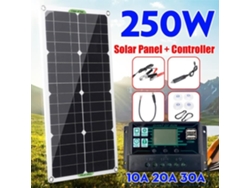 Kit de Panel Solar 250W Controlador de Carga Solar 30A para Cargar la Batería de 12V de Autocaravana-Barco-Caravana MIOLOE
