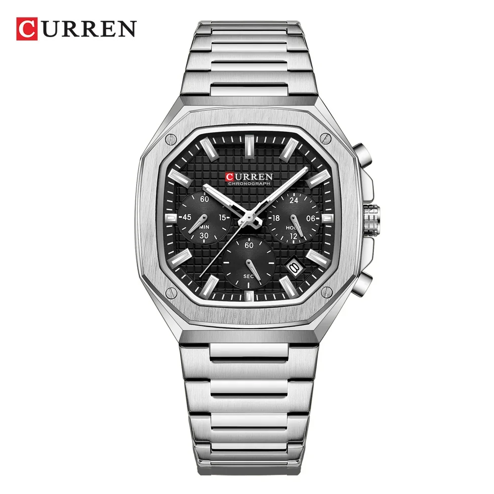 Reloj Deportivo De Cuarzo Para Hombre (plateado Y Negro), Cronógrafo Resistente Al Agua De Acero.