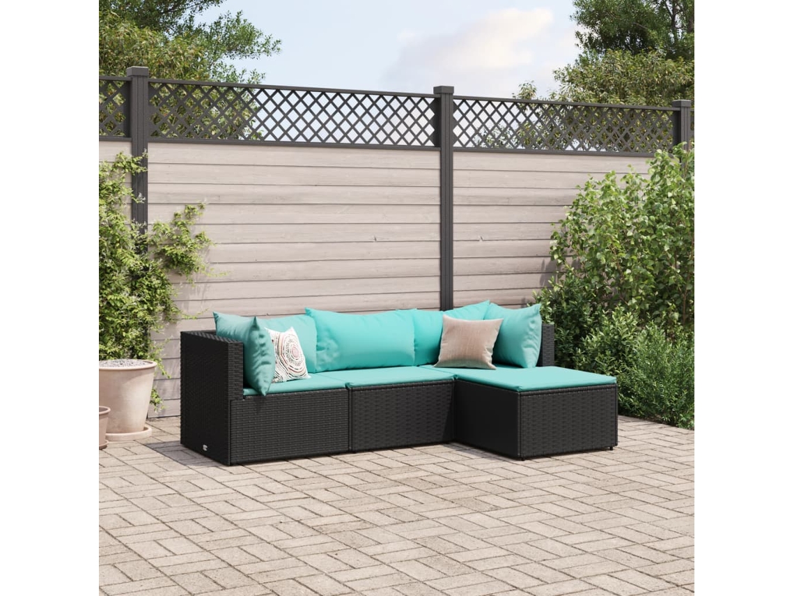 Conjunto de jardín de 4 piezas DKD Home Decor con cojines de mimbre negros