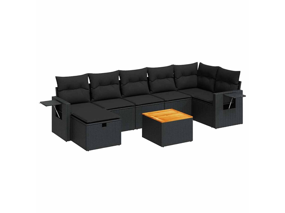 Juego de 8 sofás de jardín con cojines de mimbre, color negro, EXCLUSIVA MAISON (N/D)