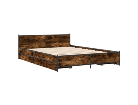 VIDAXL Cama Ahumada con Cajones Madera de Roble Madera Marrón (135x190cm)
